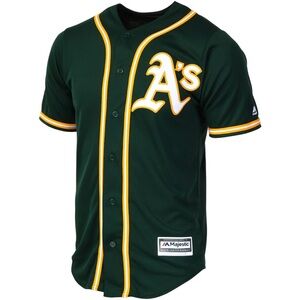 Majestic Green and Yellow Short Sleeve Buttoned Jersey